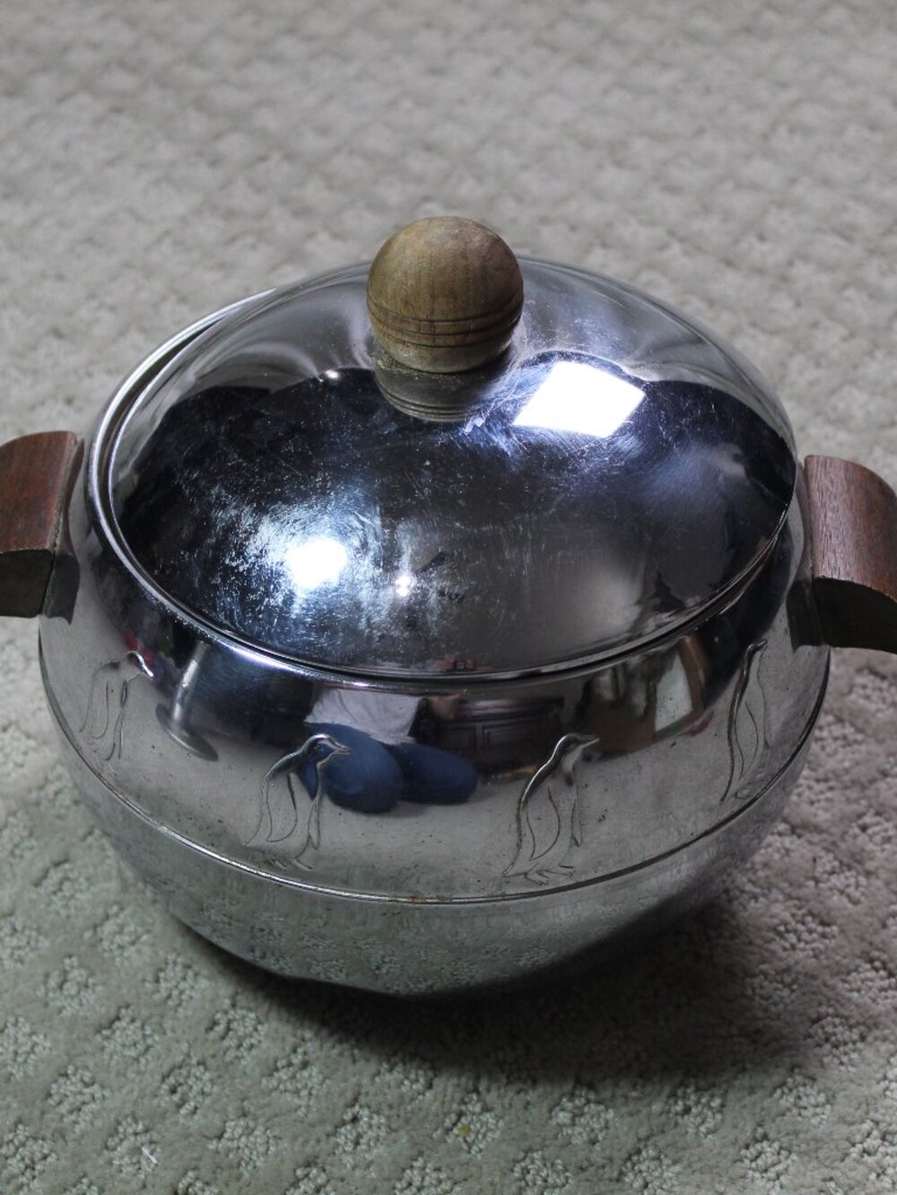 Vintage MCM West Bend Penguin Hot And Cold Server Chrome With Wood Handles